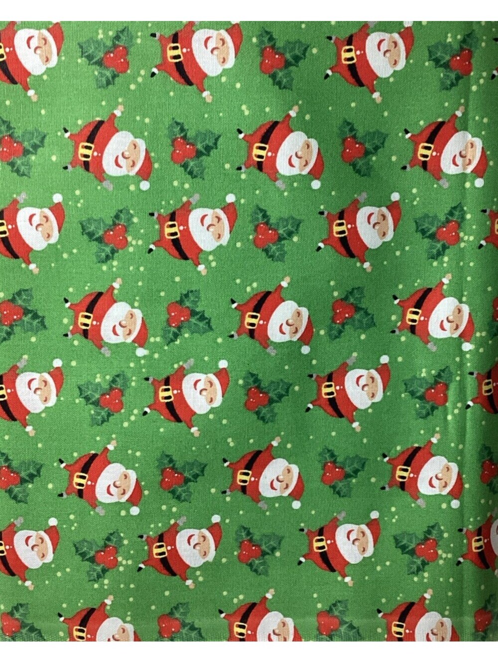 3 yds Christmas Fabrics by MDG Santa Claus and mistletoe on green background
